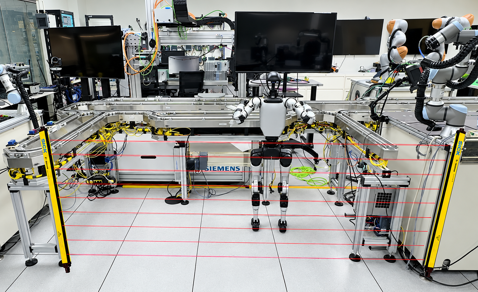 a humanoid robot stands in a lab